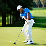 A professional male golfer in a classic, modest golf polo shirt and tailored trousers, executing a powerful, elegant swing with a driver on the tee box of a pristine golf course. The morning sun casts long shadows, illuminating the lush green fairway stretching into the distance. The golfer's expression is focused and confident, embodying precision and control. The scene is captured with professional lighting, ensuring correct proportions, perfect anatomy, and natural body proportions. It is fully clothed, appropriate attire, safe for work, and family-friendly content. High quality, ultra-detailed, professional photography.
