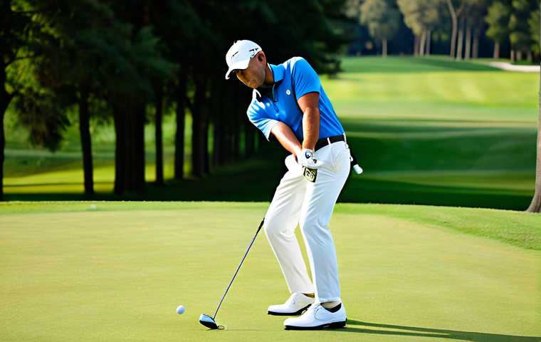 A professional male golfer in a classic, modest golf polo shirt and tailored trousers, executing a powerful, elegant swing with a driver on the tee box of a pristine golf course. The morning sun casts long shadows, illuminating the lush green fairway stretching into the distance. The golfer's expression is focused and confident, embodying precision and control. The scene is captured with professional lighting, ensuring correct proportions, perfect anatomy, and natural body proportions. It is fully clothed, appropriate attire, safe for work, and family-friendly content. High quality, ultra-detailed, professional photography.