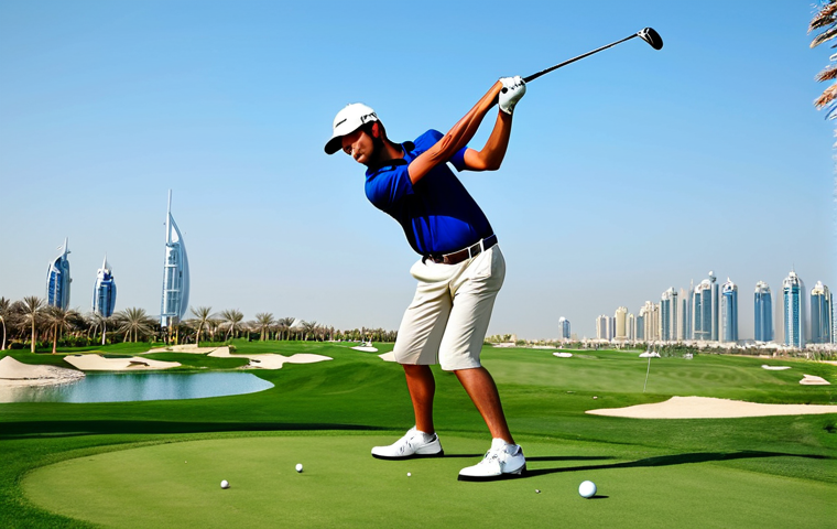 **Prompt:** A professional golfer in modest attire, fully clothed, executing a perfect swing on a lush green golf course in Dubai, Burj Al Arab in the background, clear blue sky, safe for work, appropriate content, professional, perfect anatomy, correct proportions, natural pose, well-formed hands, proper finger count, natural body proportions.
