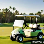 휴대용 골프 스피커 추천 - A male golfer in his 30s, dressed in stylish, modest golf attire (polo shirt, khaki shorts), is focu...