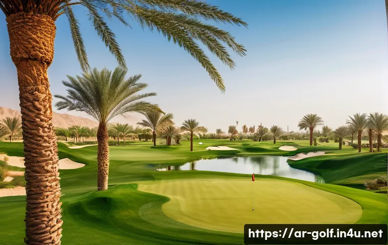 골프장 부킹 팁과 주의점 - A scenic golf course located near an urban area in Saudi Arabia, featuring lush green fairways surro...