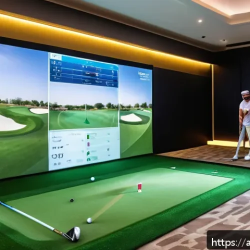 골프 피팅 과정과 비용 - A modern golf fitting center in Riyadh, Saudi Arabia, featuring a high-tech 3D motion analysis syste...