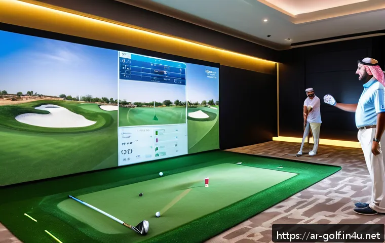 골프 피팅 과정과 비용 - A modern golf fitting center in Riyadh, Saudi Arabia, featuring a high-tech 3D motion analysis syste...