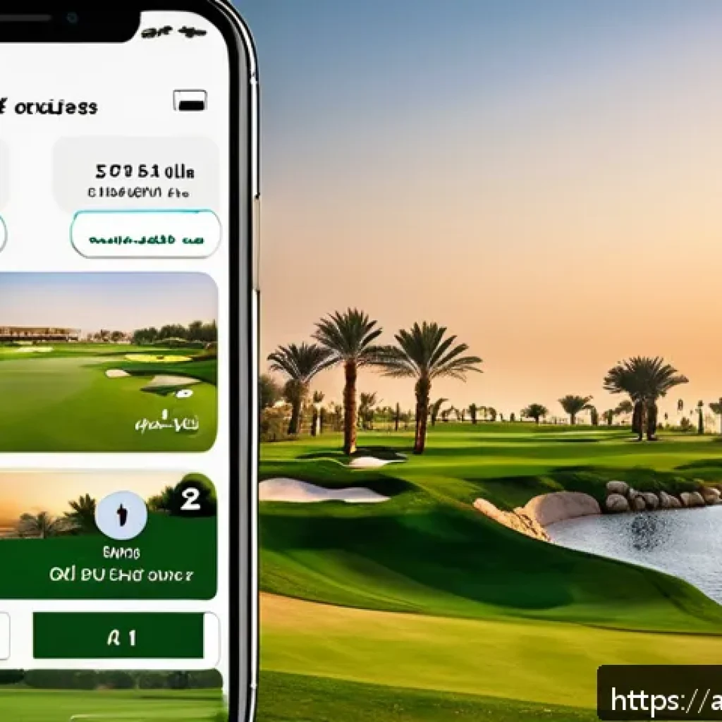 골프 필드 예약 방법 - A modern smartphone screen displaying a sleek Arabic-language golf booking app interface, showing av...