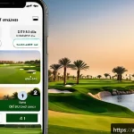 골프 필드 예약 방법 - A modern smartphone screen displaying a sleek Arabic-language golf booking app interface, showing av...