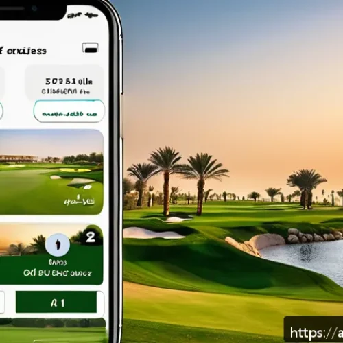 골프 필드 예약 방법 - A modern smartphone screen displaying a sleek Arabic-language golf booking app interface, showing av...